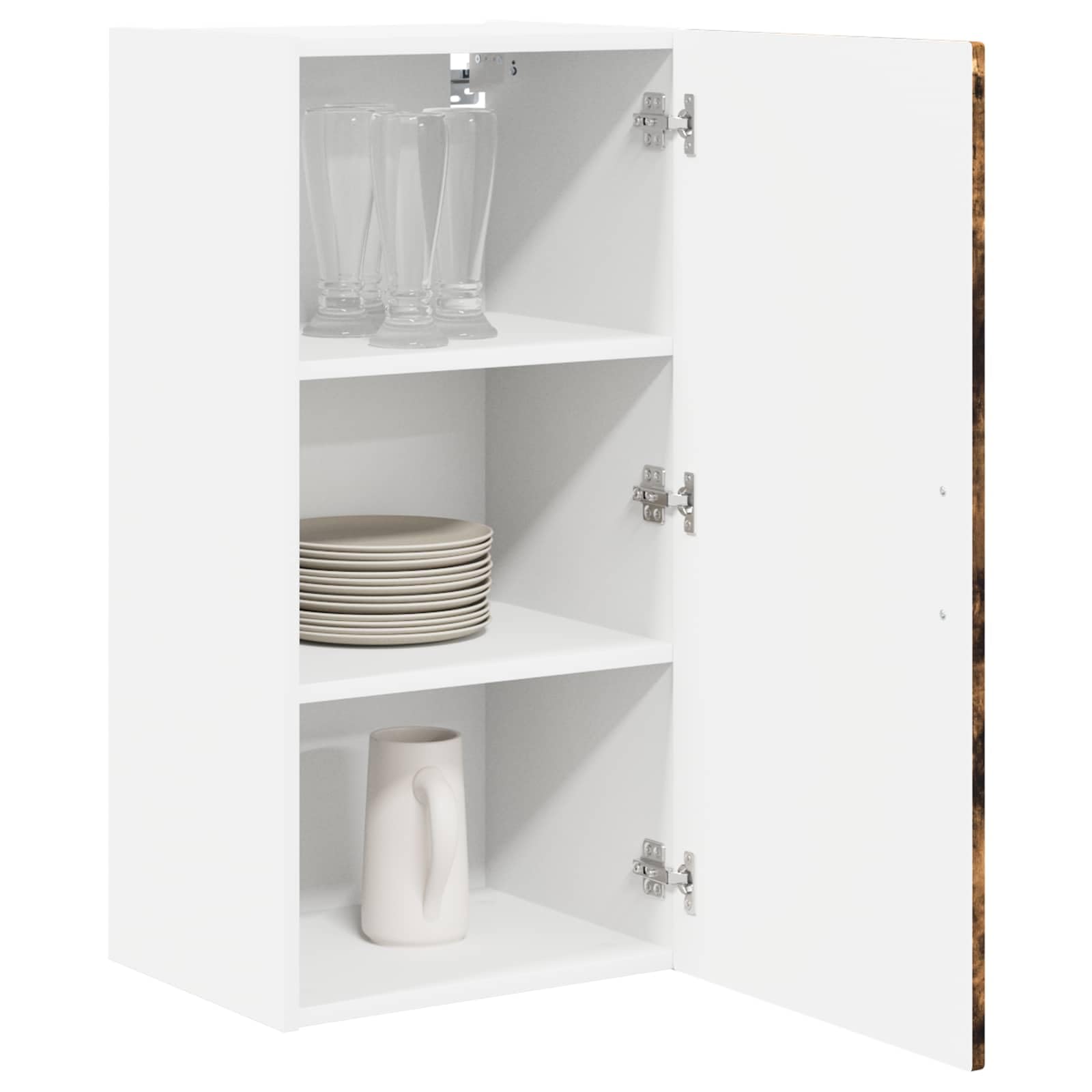 Porto - Armadietto da parete in legno di rovere affumicato, 40 x 31 x 80 cm, 2 ante, 3 ripiani, mobile da cucina, dispensa, armadietto pensile, adatto per riporre oggetti e stoviglie