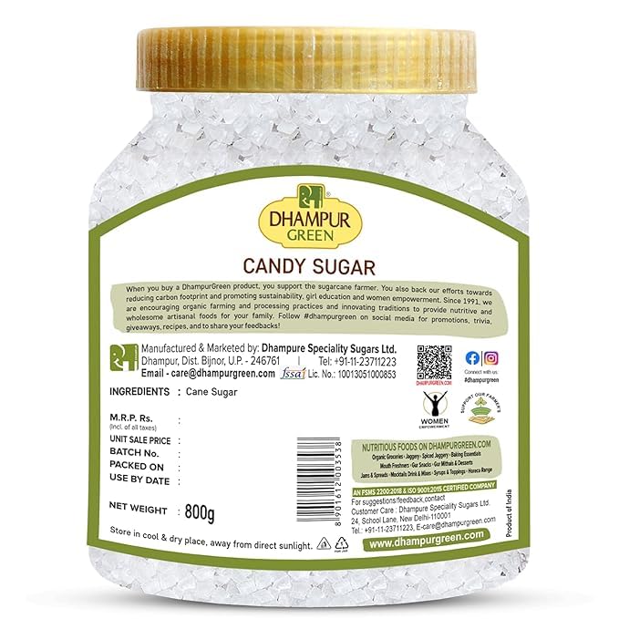 Image of Dhampure Speciality Mishri Dana, 800g | Rock Sugar Crystals | White Mishri | Natural Sweet Candy Sugar | Ideal for Pooja, Prasad, Sweets, Ayurvedic Use & Many More (Pack of 1)