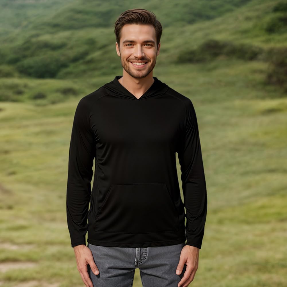 Men’s Hooded Running Long Sleeve Sweatshirt with Thumb Holes UV Protection Athletic Wear for Sports