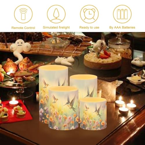 Image of Flameless Candles Battery Powered LED Candles with Remote Timer Color Changing Control Long Lasting for Indoor Outdoor Home Decoration Set of 4, Hummingbird Daisy Purple