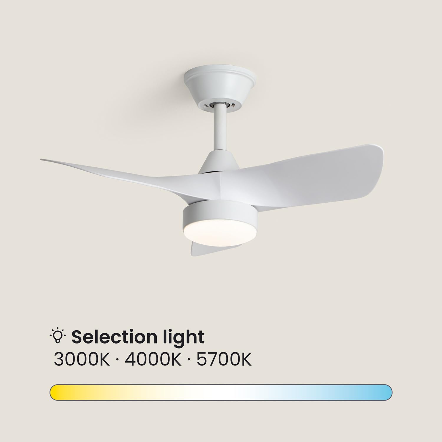 LEDKIA LIGHTING Ventilador de Techo con luz Silencioso DC Ventos Blanco Mando a Distancia Pequeña (hasta 10 m²) 76 cm Blanco