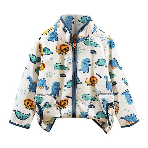 Toddler Kids 𝗣olar Fleece Coat 𝗖artoon Print Zip Windproof Lightweight Shaggy Coat Cute Outerwear with Pocket