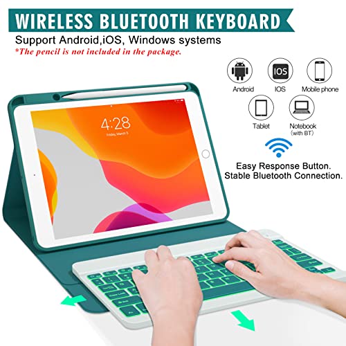 Ipad Keyboard Case 9Th/8Th/7Th Generation 2021/2020/2019, Keyboard Case For Ipad 10.2/10.5 2017 With Pencil Holder-7 Backlit-Detachable Wireless Bt Keyboard For Ipad 7Th/Ipad Air 3/Ipad Pro 10.5(Teal) #TOP2