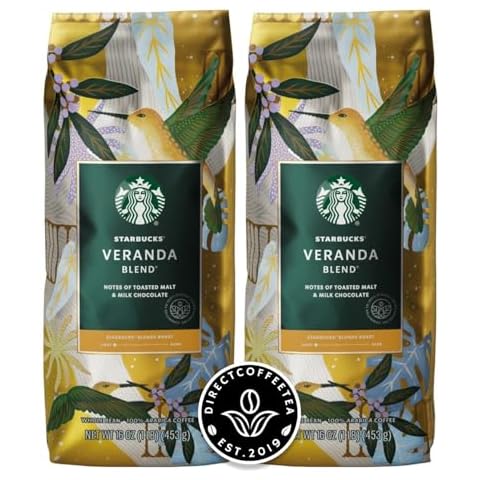Veranda Blend - Blonde Roast, Whole Bean Coffee for Starbucks 16 oz Bags (2-Pack), Includes Direct Coffee Tea EST 2019 Brand Sticker, 100% Arabica Coffee Beans, Notes of Toasted Malt & Milk Chocolate, Light & Mellow, Latin American Whole Coffee Beans with Milk, Chocolate & Nuts Notes Cover