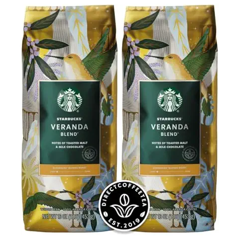 Veranda Blend - Blonde Roast, Whole Bean Coffee for Starbucks 16 oz Bags (2-Pack), Includes Direct Coffee Tea EST 2019 Brand Sticker, 100% Arabica Coffee Beans, Notes of Toasted Malt & Milk Chocolate, Light & Mellow, Latin American Whole Coffee Beans with Milk, Chocolate & Nuts Notes Cover