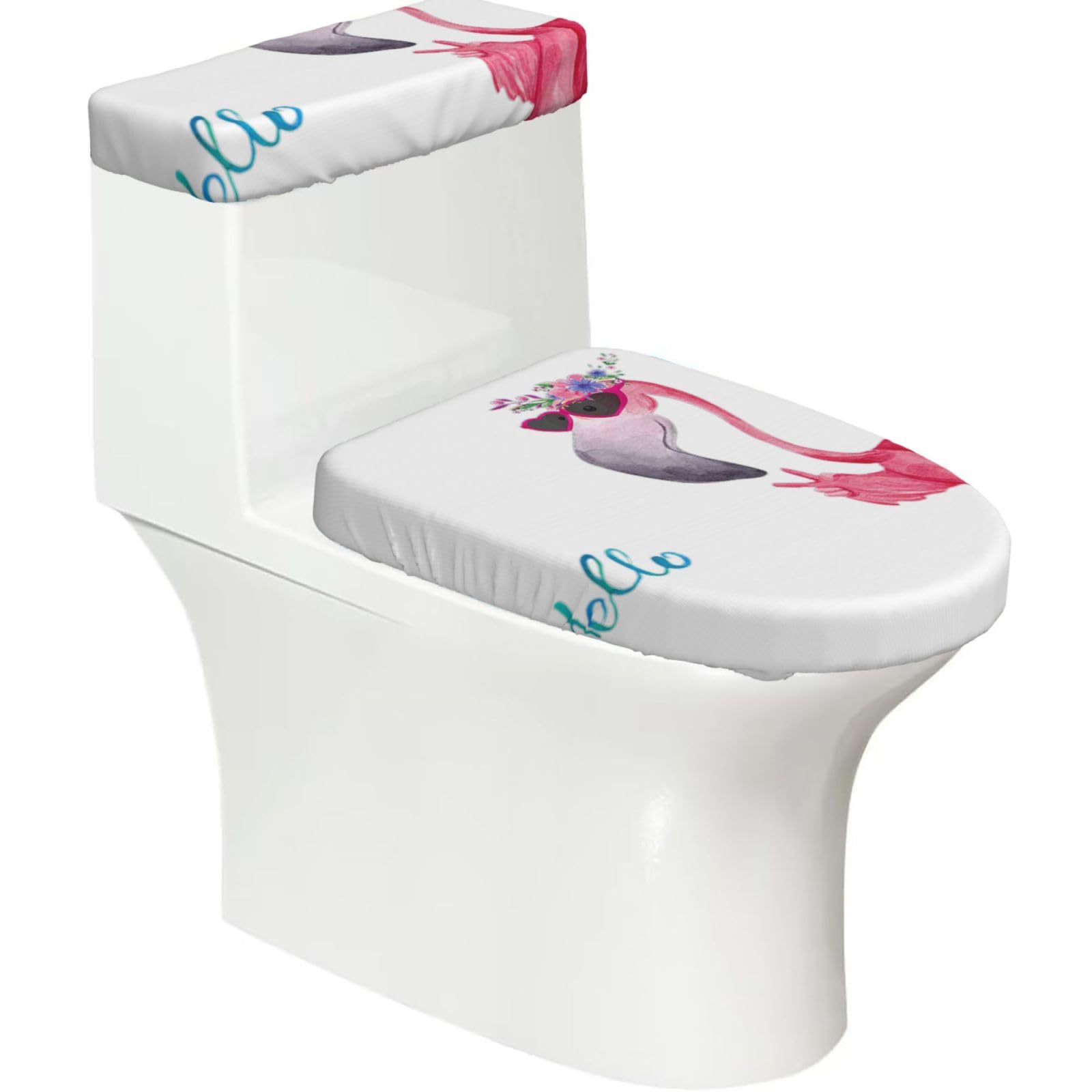 Hello Glasses Flamingo Print Bathroom Decor Toilet Lid Cover And Tank Covers, Restroom Accessories Fits Most Round