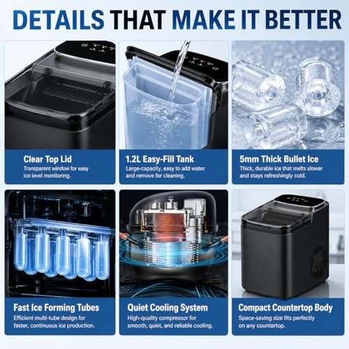 Máquina de hielo portátil 1.2L con cubos claros miniatura 4