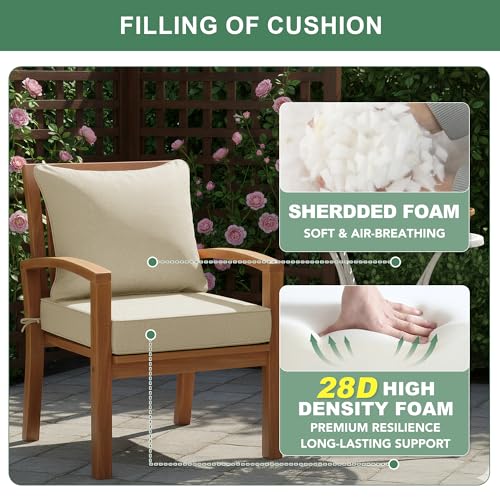 Image of Summsun Patio Chair Cushions 24 x 24 Inch, Faux Linen Outdoor Furniture Cushions, Water Resistant Backrest and Deep Seat Cushion Set with Ties, Removable Cover, Non-Slip Bottom, Beige