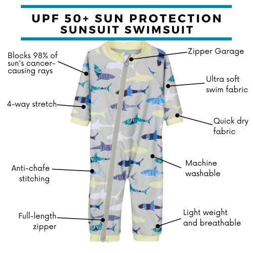 Image of SwimZip UPF50+ Boys Swim Shirt, Long Sleeve One Piece Kids Sunsuit