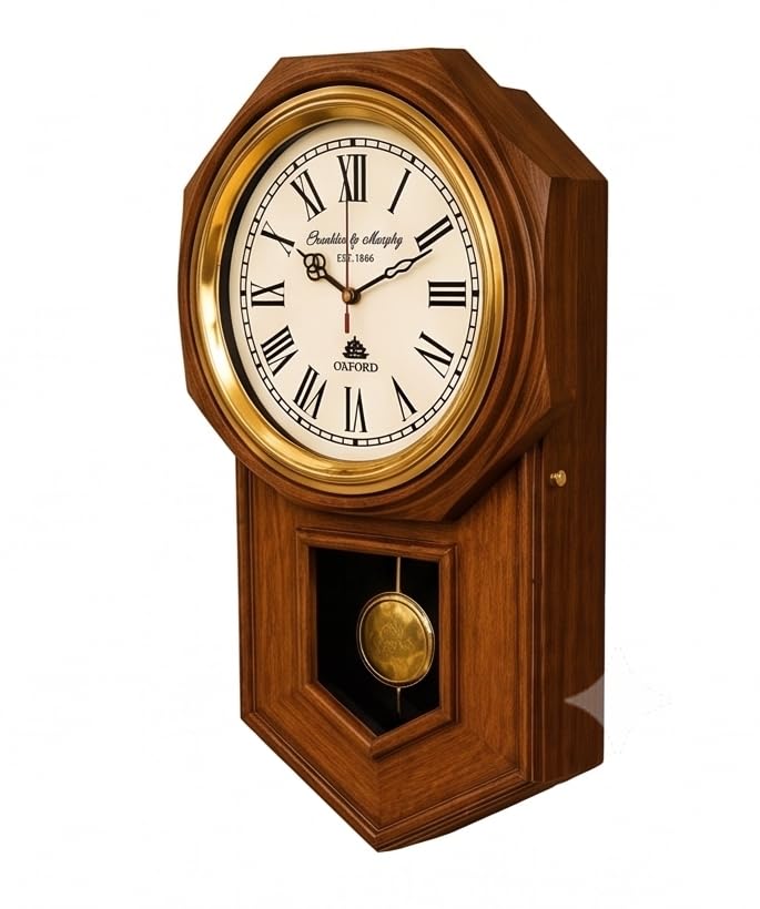 oxford wooden wall clock brown & gold finish with pendulum