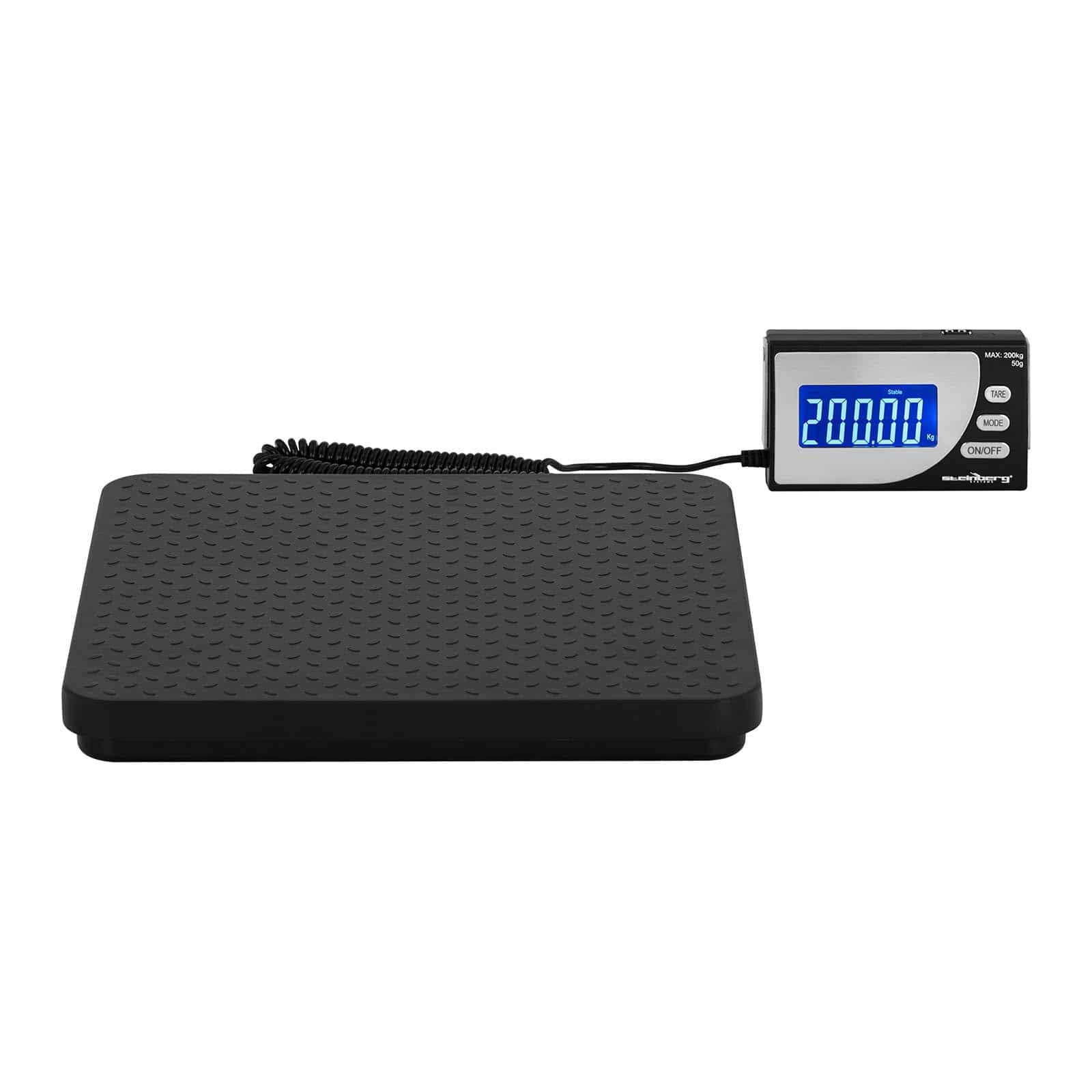 Steinberg Systems SBS-PT-200C cyfrowa waga paczek 200 kg/50 g, powierzchnia ważenia 30 x 30 cm, zewnętrzna waga przemysłowa LCD waga podłogowa