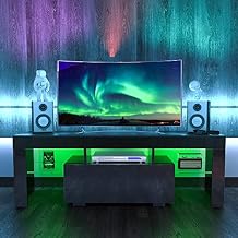 JOYSOURCE Black LED TV Stand High Glossy Front Entertainment Center Modern Television Stands with Large Storage Wood TV Stand for 55/60 Inch TV Gaming Media TV Console for Living Room Bedroom