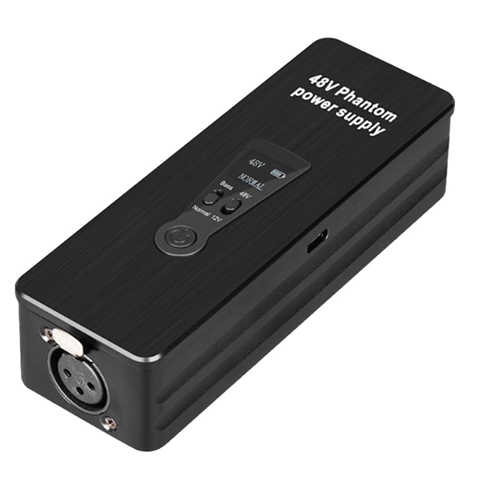 Phantom - Fuente de alimentación 48 V amplificador de micrófono recargable portátil para micrófonos de condensador, preamplificador de estudio de grabación
