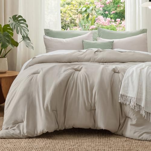 Image of Bedsure King Comforter Set, Muted Linen Soft Prewashed Bedding for All Seasons, 3 Pieces GentleSoft Bed Set, 1 Lightweight Comforter (104 inchx90 inch) and 2 Pillowcases (20 inchx36 inch)