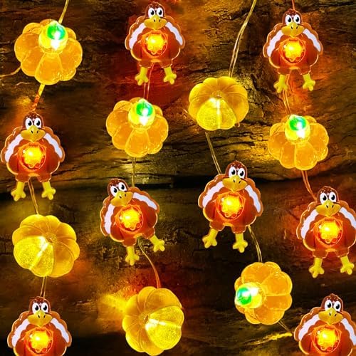 Battery-Operated Fall String Lights With Timer - 10Ft 20 LED Pumpkin Acorn Maple Leaf Lights For Autumn Decor