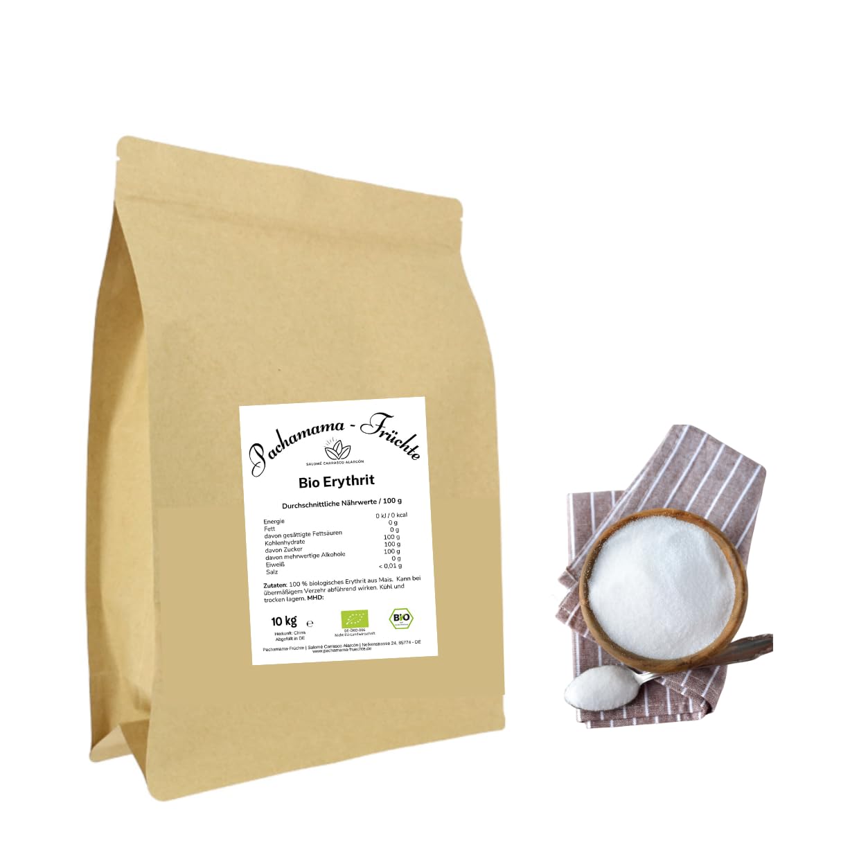 BIO Erythrit Zucker 10 kg | aus ökologischer Landwirtschaft | kalorienfreier Zuckerersatz | vegan | zahnfreundlich | glykämischer Index von 0