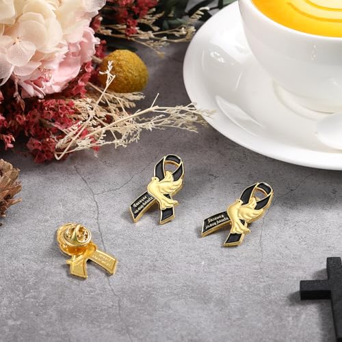 Misdary 25 Pcs Funeral Memorial Pins for Guest Christian Doves Ribbons Forever in Our Hearts Lapel Pin for Mourning Remembrance Day4