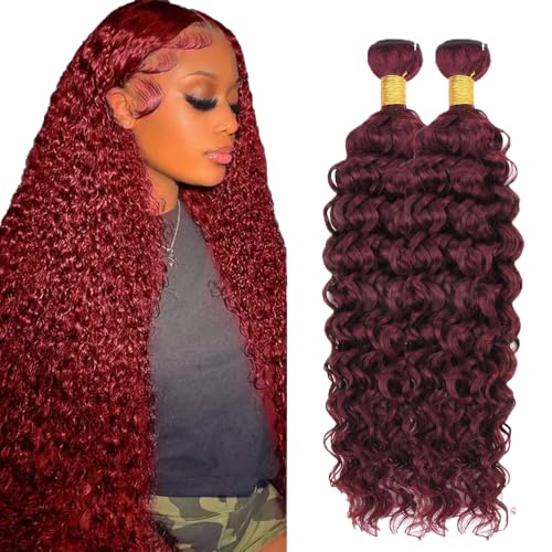 Extensions water wave cheveux humains bordeaux 24 pouces double trame