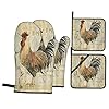 DONMYER Vintage Rustic Farmhouse Chicken Cock Rooster Oven Mitts and Pot Holders Sets of 4 Heat Resistant Gloves Set Potholders for Kitchen Baking Grilling Non-Slip Cooking Mitts, 7.2x11in+8x8in DONMYER Vintage Rustic Farmhouse Chicken Cock Rooster Oven Mitts and Pot Holders Sets of 4 Heat Resistant Gloves Set Potholders for Kitchen Baking Grilling Non-Slip Cooking Mitts, 7.2x11in+8x8in