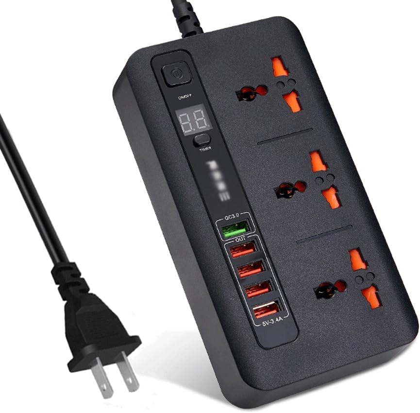 2M Extension Lead Multiple Plug Extension Socket 24H Timing Outlets Extension Cord with Switch(D)