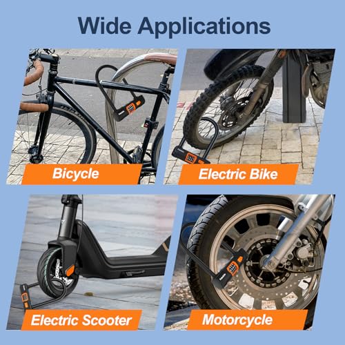 Image of Bike Locks Heavy Duty Anti Theft, Combo Bike U Lock, 4-Digit Resettable Combination E-Bike Large U Shaped Lock for Electric Bike, Bicycle, Escooter, Motorcycle,Door
