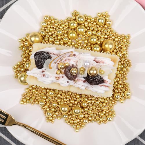 Image of Gold Sprinkles, Edible Gold Pearl Sprinkles for Cake Decorating, 130g /4.6oz Candy Baking Decorations, Ice Cream Toppings and Cookie Decorating, Wedding Party Supplies