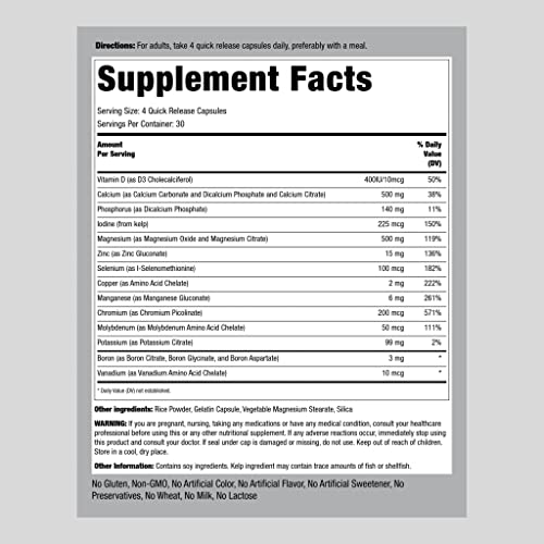 Mega Multi Mineral Chelated Supplement | 120 Capsules | Iron Free | Non-Gmo, Gluten Free | By Piping Rock #TOP1