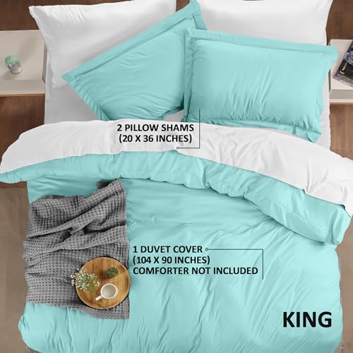 Utopia Bedding Duvet Cover King Size - 3 Piece with Zipper Closure - 1 Comforter Cover 104X90 Inches & 2 Pillow Shams 20X36 Inches (Spa Blue) Comforter Not Included