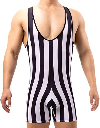 Men Striped Bodysuit Wrestling Singlet Seamless Active Jumpsuit One Piece Base Layers Athletic Supporters Leotard
