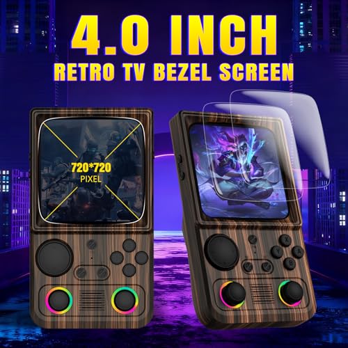 Image of R36T MAX Upgraded Retro Handheld Game Console with 4000mAh Battery, 4.0'' IPS Screen, Retro Gaming Console with Portable Case, Supports WiFi Networked Fighting and OTG(Wood Grain Coffee Brown)