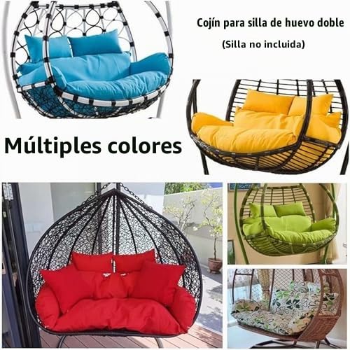 Silla colgante de ratán impermeable para 2 personas, diseño de nido de huevos extraíble, cómoda hamaca para patio y jardín, columpio con cojines para relajarse al aire libre