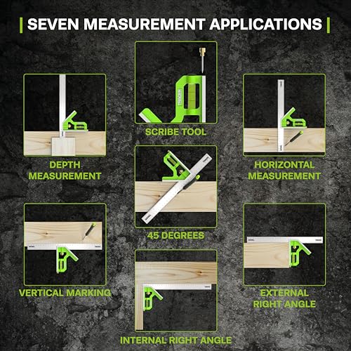 TRACER Kombinationswinkel, 300 mm, 45/90-Grad-Messwerkzeug mit eingebauter Wasserwaage und Anreißwerkzeug, metrische und imperiale Skalen