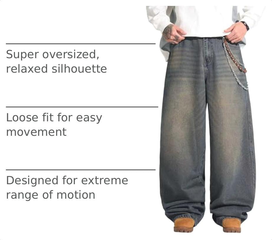 Image of DFGIGT Mens Baggy Jeans Wide Leg Denim Pants Y2k Loose Fit Streetwear