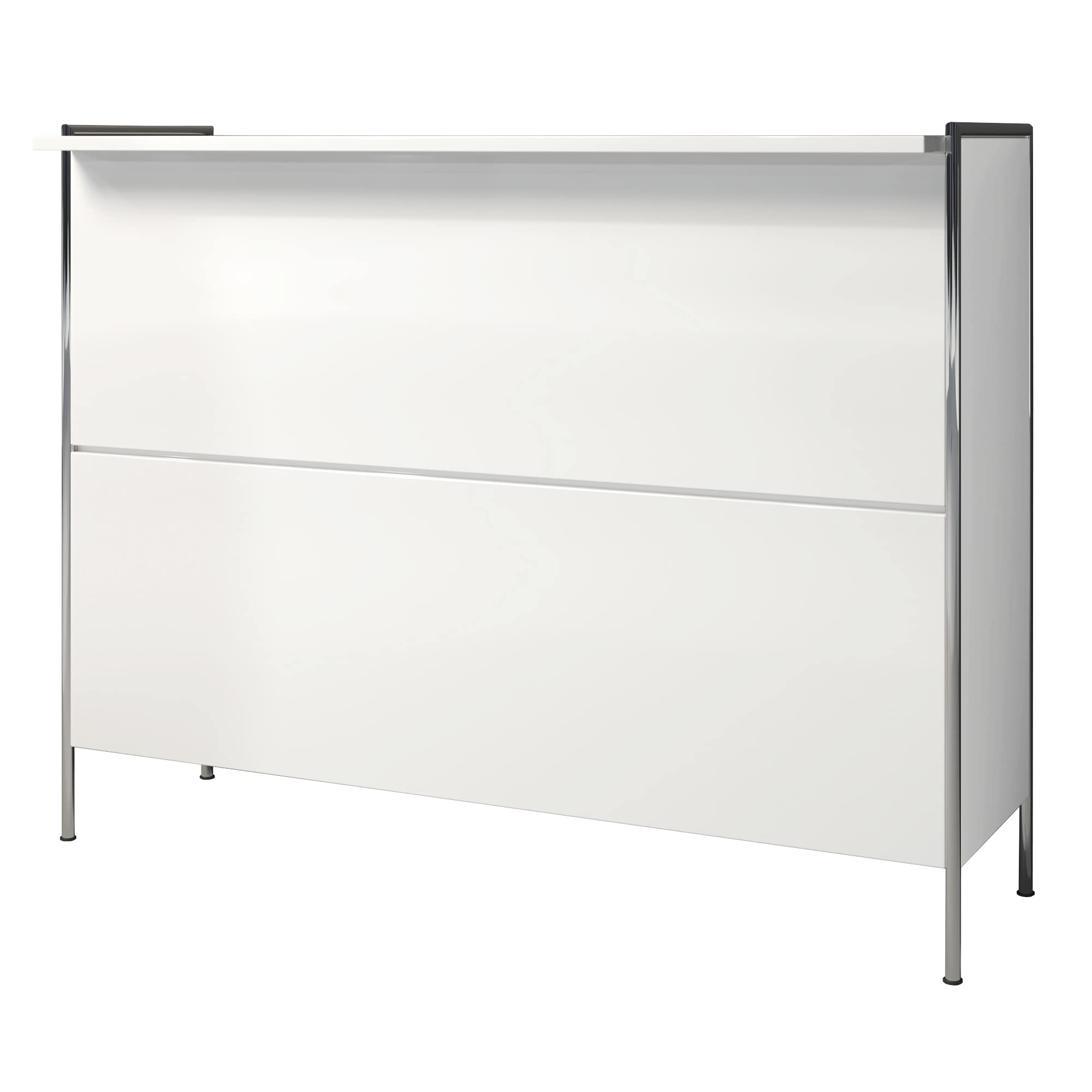 trendteam smart living - Infinity - Bartisch - Weiß Hochglanz lackiert - Hausbar mit 6 Fächern und 8 Weinfächern - (BxHxT) 140 x 109 x 48 cm - Bartresen mit Chromrahmen