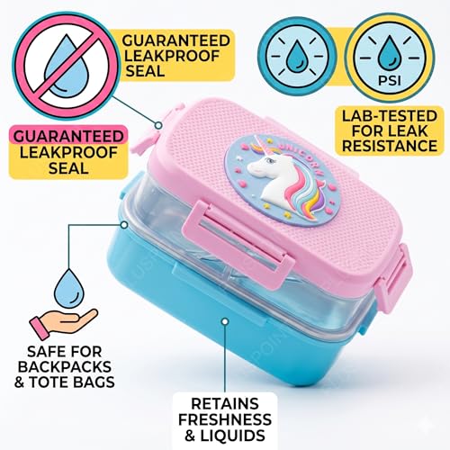 Image of PLUSPOINT Unicorn Big Steel Lunch Box | Stainless Steel Lunch Box with Inner Separate Veg Box | Leak Proof and Break Resistant | Tiffin for Kids, Adults with Snap Lock | Ideal for Office, School