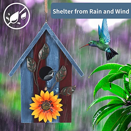 Birdhouse,Nesting Boxes For Birds, Rustic Wooden Flower Nesting Box For Birds For Outdoors, Hanging Bridal House For Garden Decoration, Blue #TOP1