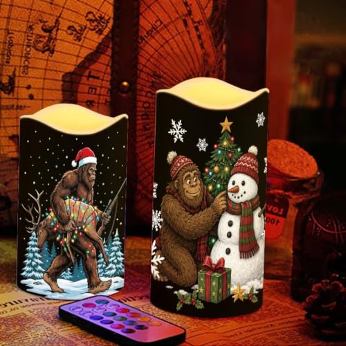 Image of Bigfoot Christmas LED Flameless Candles with Remote Control | Xmas Flameless Candle Set with Timer, Battery Operated Fake Candles for Kitchen Room Home Decor, 4 Pack