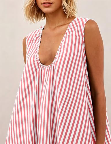 Image of Women Flowy Maxi Dress Ruched Sleeveless Long Dress Vacation Fashion Summer Casual Loose Fit Sundress with Pockets