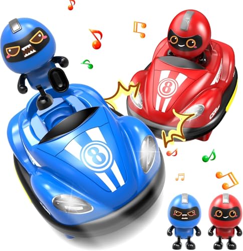 Image of Remote Control Go Kart Racing Cars Set, 2.4GHz Rechargeable RC Bumper Cars with LED Lights, Red and Blue, 2-Pack, with Ejecting Drivers, Multiplayer Battle Game for Kids, Ages 4+