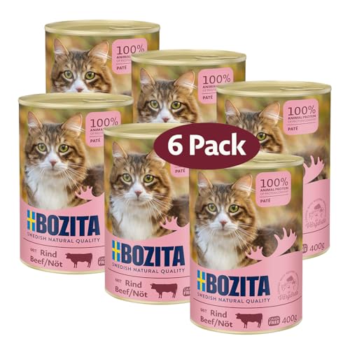 Bozita Paté Rind Getreidefrei – 6x400g Nassfutter für Katzen & Kitten. Alleinfutter mit 9,5 % Protein & 5 % Fett aus hochwertigen, natürlichen Zutaten ohne Getreide - aus Schweden