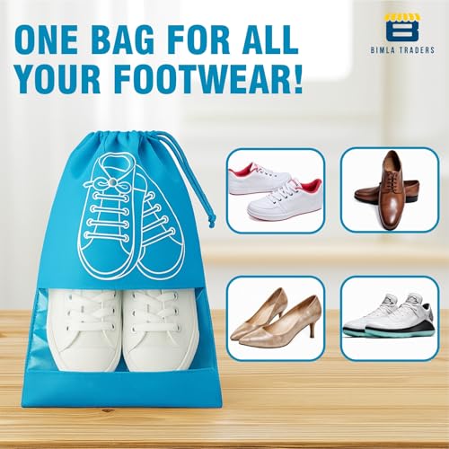 Image of Btag Shoe Bag for Travel & Storage | Water-Resistant Shoe Organizer for Men & Women | Portable, Foldable Shoe Cover for Luggage & Closet | Travel Accessories for Footwear Protection (Blue,Pack of 12)