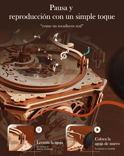 Caja de música para gramófono Robotime AMK82, kit de modelo mecánico de madera 5