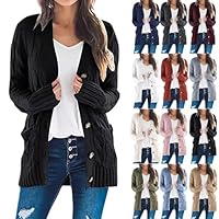 TIMIFIS Womens Cardigan Sweaters Lightweight Cable Knit Jackets Long Sleeve Buttons Coats Plus Size Outerwear with Pockets Black