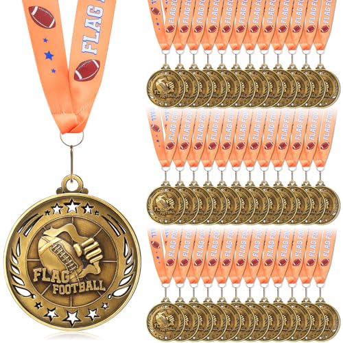 Liliaafar 36 Pack 12/36 Pack Gold Medals 2 Football Soccer Baseball Golf Basketball Metal Medals Bulk Metal Award Trophies for Adults Team Sports Event Prizes Gifts (Flag Football)