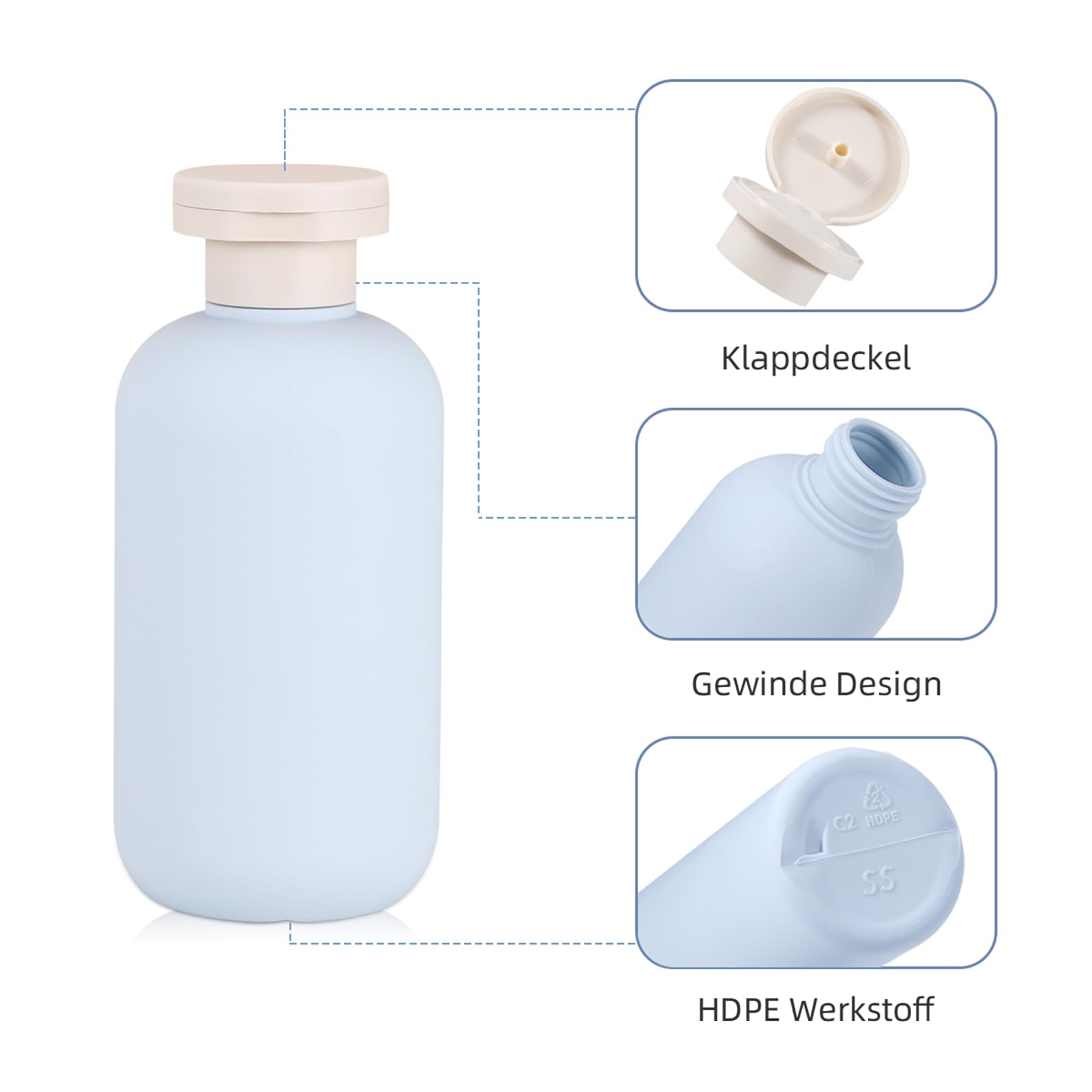 UMETASS Pack of 2 Travel Bottles for Filling Leak-Proof Travel Time Set, Travel Size Shampoo Container with Flip-Top Lid - Image 3
