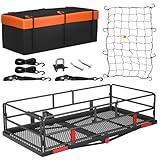 WEIZE 500 Lbs Heavy Duty Hitch Mount Cargo Carrier 60' x 24' x 14', Folding Cargo Rack Rear Luggage Basket with Waterproof Cargo Bag, Net, Tie Down Strap & Stabilizer, Fits 2-Inch Receiver for Car SUV