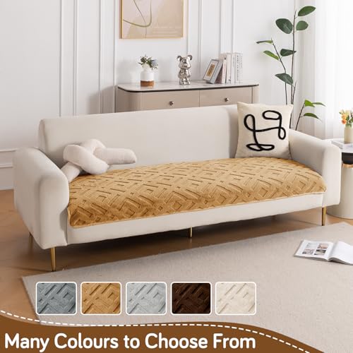 Image of HOKIPO 'Velvet Maze' Premium Anti Slip Sofa Cover Mats for L Shape and 1 /2 /3 Seater Sofa. Make Your Own Sofa Cover Set, 70(D) x 150(L) cm, Light Brown (AR-5906-LBR)
