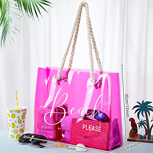 Image of Sweetude Clear Beach Tote Bag Transparent Plastic PVC Women's Large Tote Waterproof Stadium Bags for Girl Summer Pool Party(Pink)