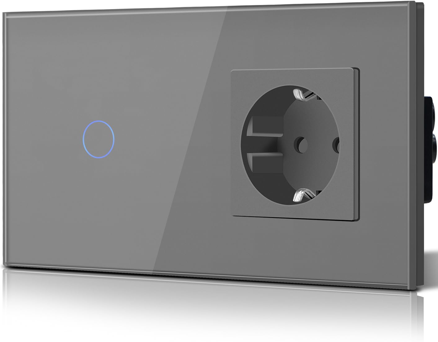 BSEED Interruptor táctil y enchufe pared,Toma de corriente con USB C,Panel de Vidrio con pulsador LED,Sin Función Wifi,1 Gang 1 Vía+1 Enchufe USB/Tipo C,157mm Negro — view 94
