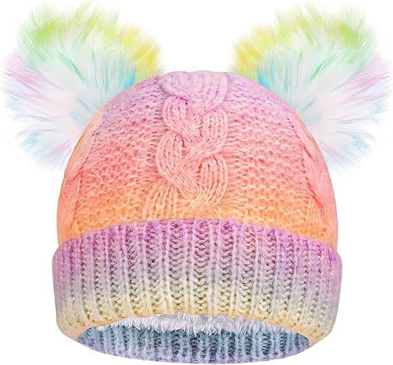 ZGDG Kids Winter Hat Toddler Pom Pom Beanie Hat for Boys Girls Fleece Lined Thick Ski Cap for 4-10Y